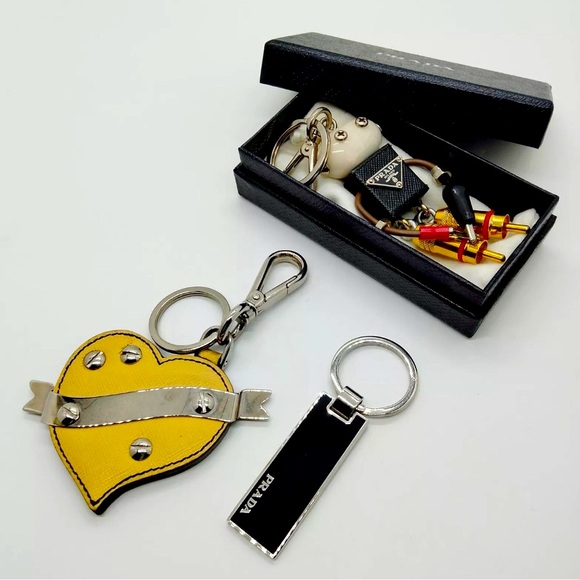 Auth Prada Industrial Keychain Bag Charm Set Edward Robot Yellow Heart Black Tag - Picture 8 of 8